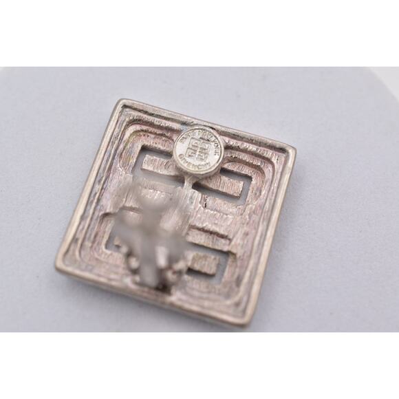 Givenchy Vintage 4G Logo Clip On Earrings Brushed Silver Chunky Signed 80s BinH - Picture 11 of 12